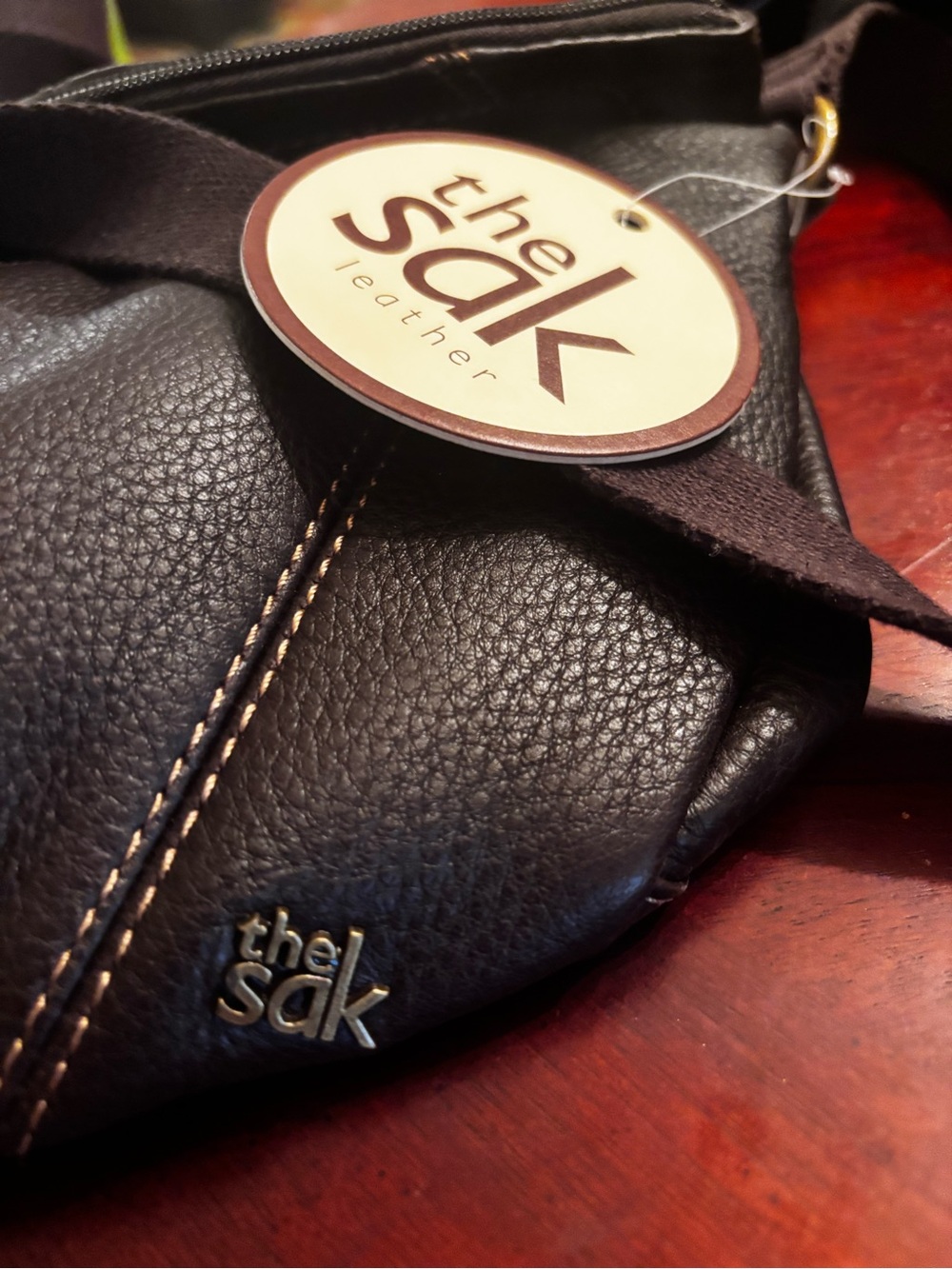 The Sak Black Leather Belt Bag with Contrast Stitching